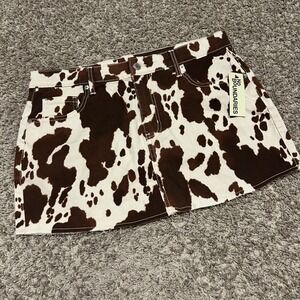 No Boundaries Brown Cow Print Denim Mini Skirt Womens Medium M 8-10